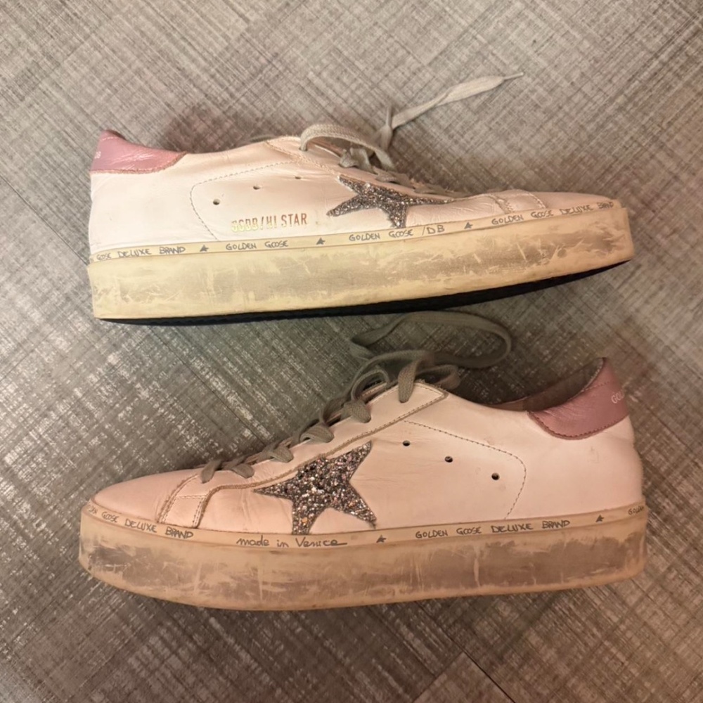 white and pink Golden Goose Hi Star sneakers